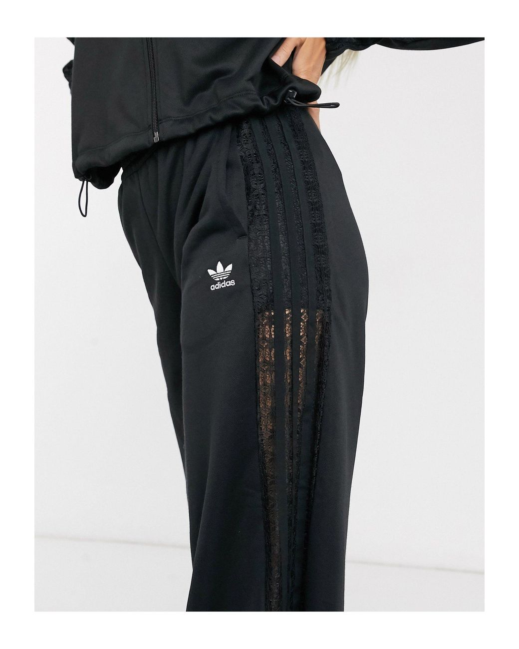 adidas Originals Bellista Lace Insert Wide Leg Trousers in Black | Lyst