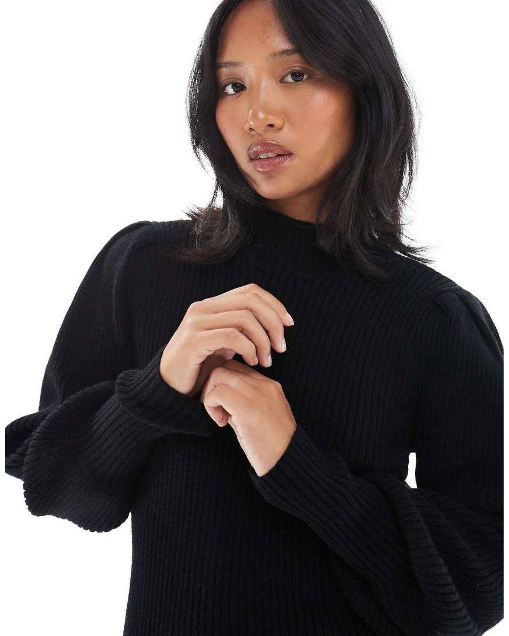 Only Petite Black High Neck Puff Sleeve Mini Jumper Dress