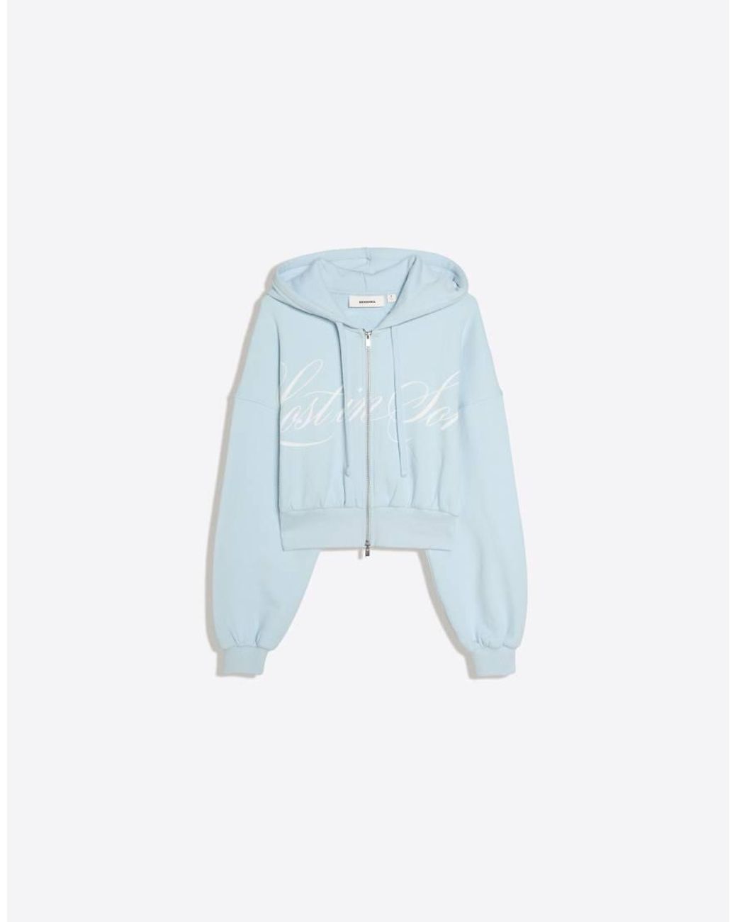 Bershka Blue Printed Zip-up Hoodie