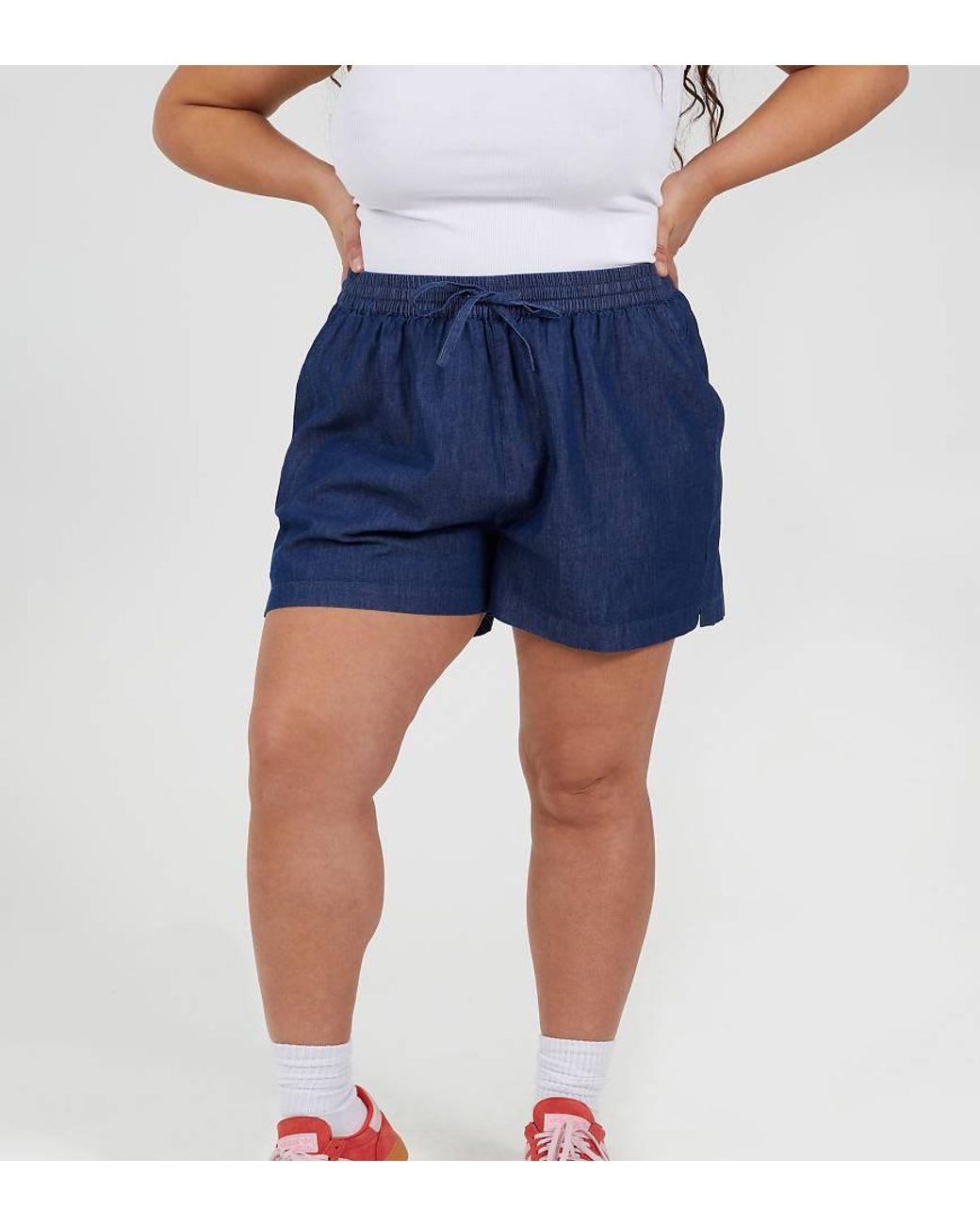 Brave Soul Blue Curve Elasticated Chambray Shorts