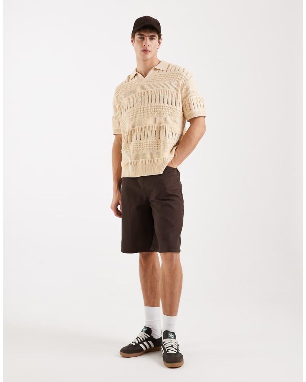 Redefined Rebel Natural Adam Boxy Fit Short Sleeve Knit Polo for men