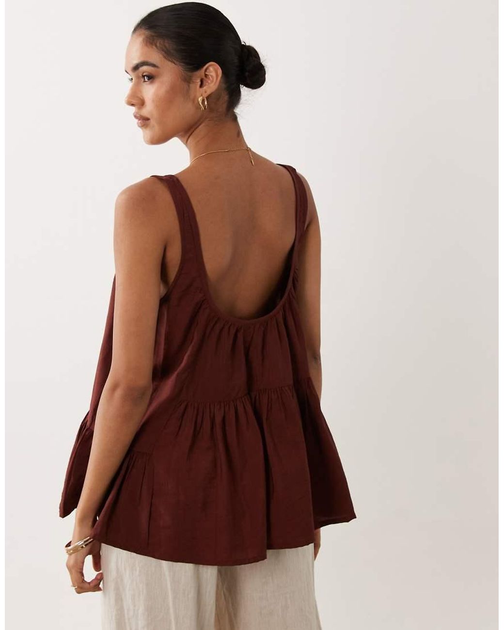 ASOS Brown Scoop Neck Peplum Cami Top