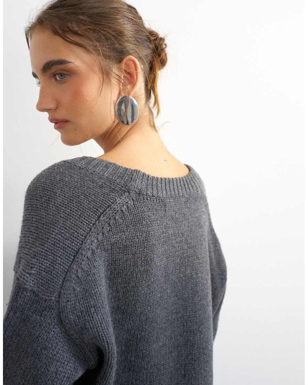 TOPSHOP Gray Knitted Scoop Neck Jumper