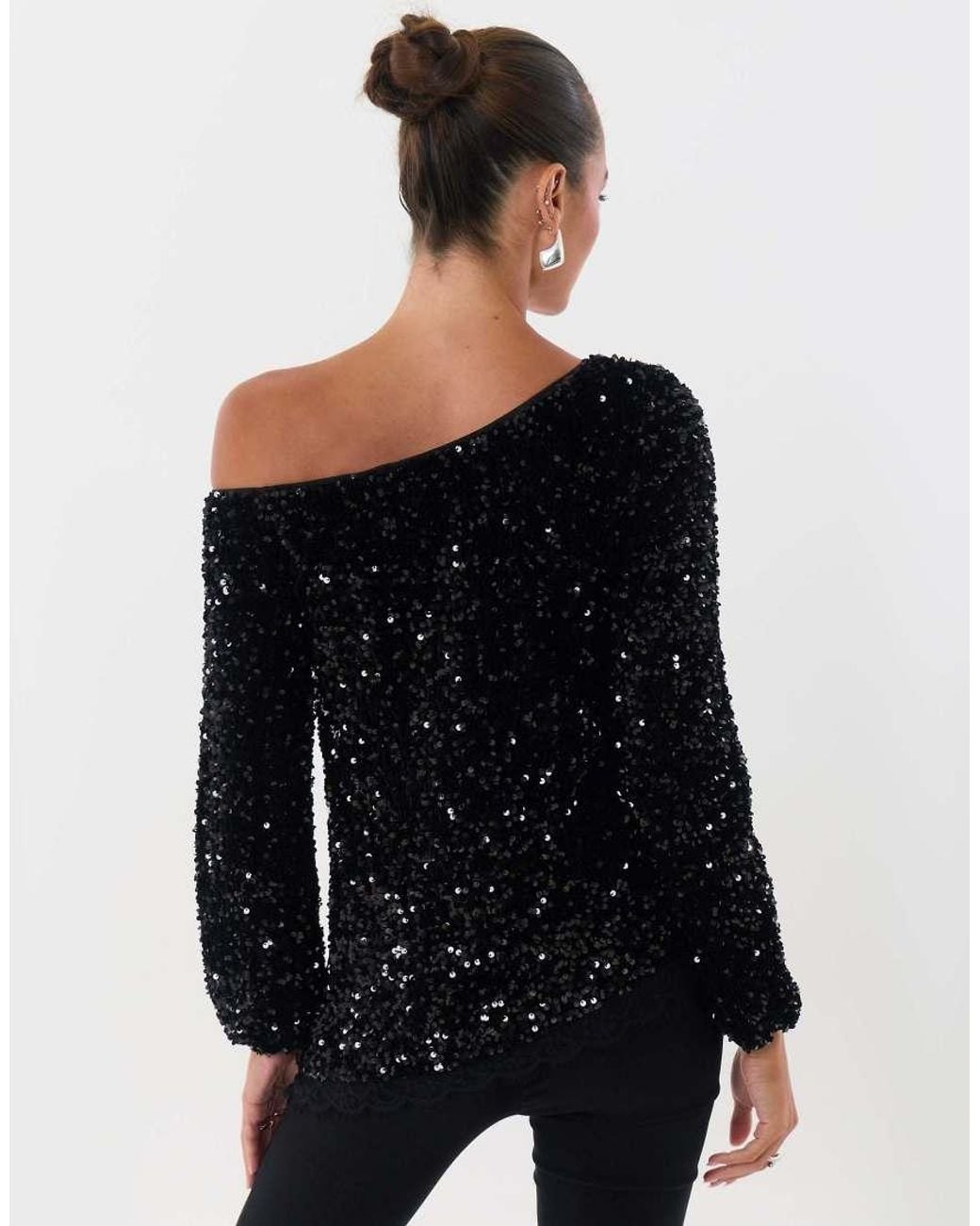 Threadbare Black Sequin Asymmetric Top