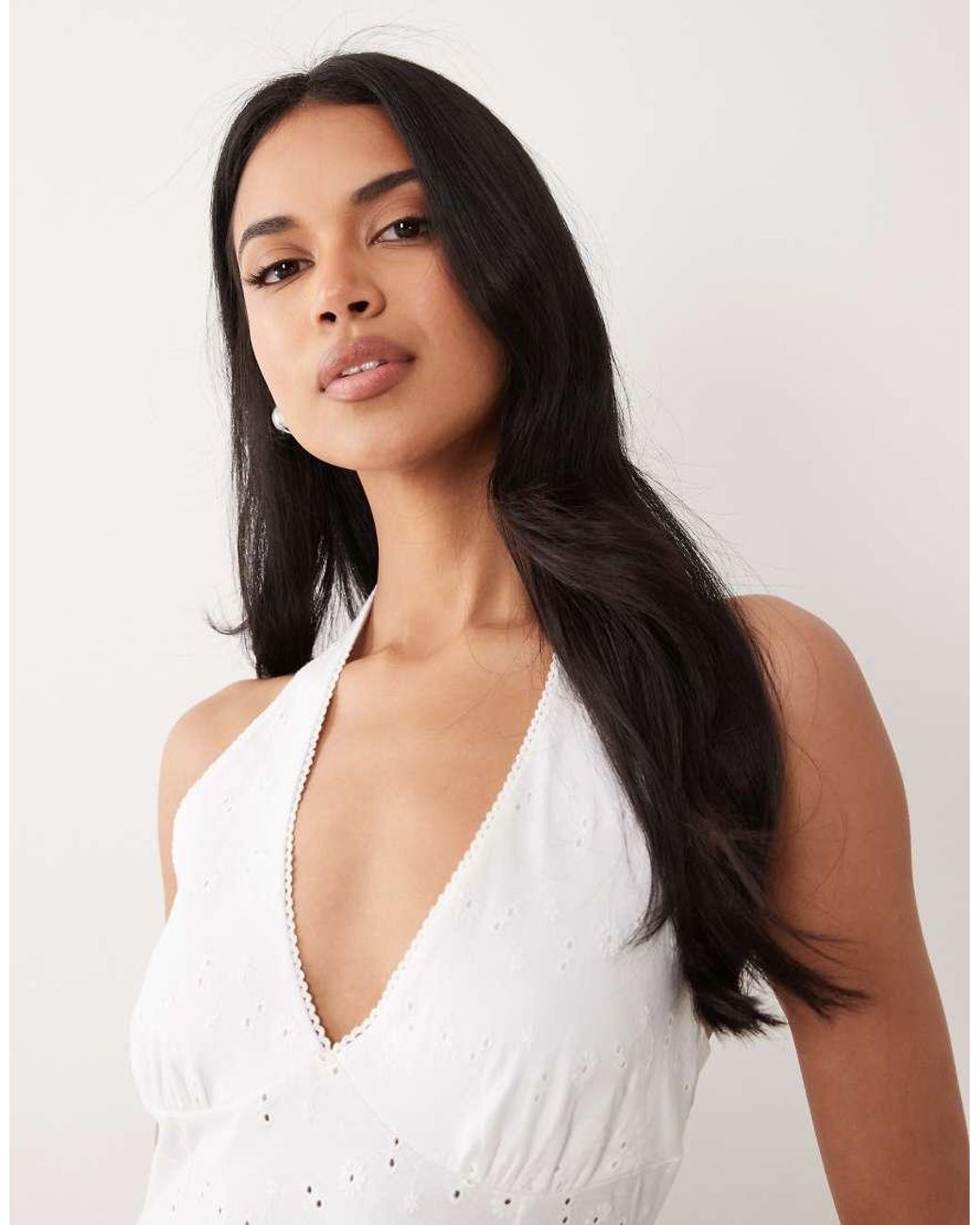 ASOS Natural Broderie Halter Midi Dress