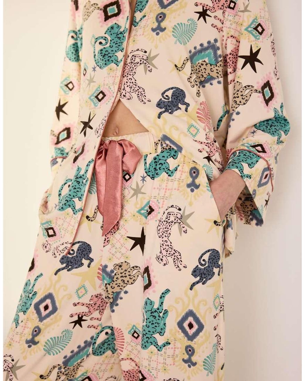 Chelsea Peers Natural Bohemian Leopard Print Long Pyjama Set