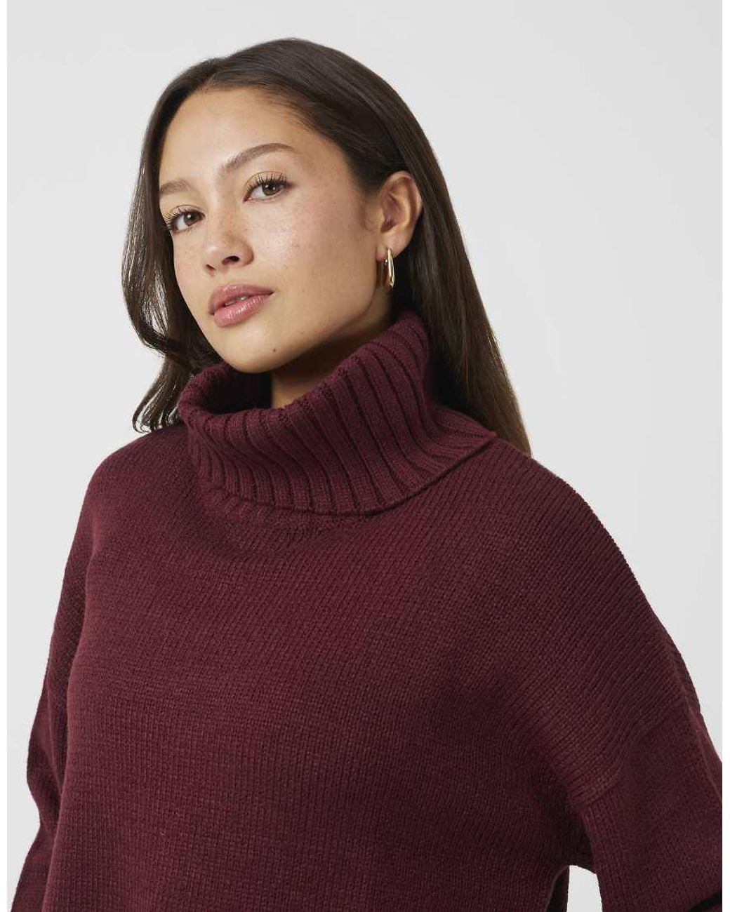 Brave Soul Red Loose Fit Roll Neck Knitted Jumper With Side Split