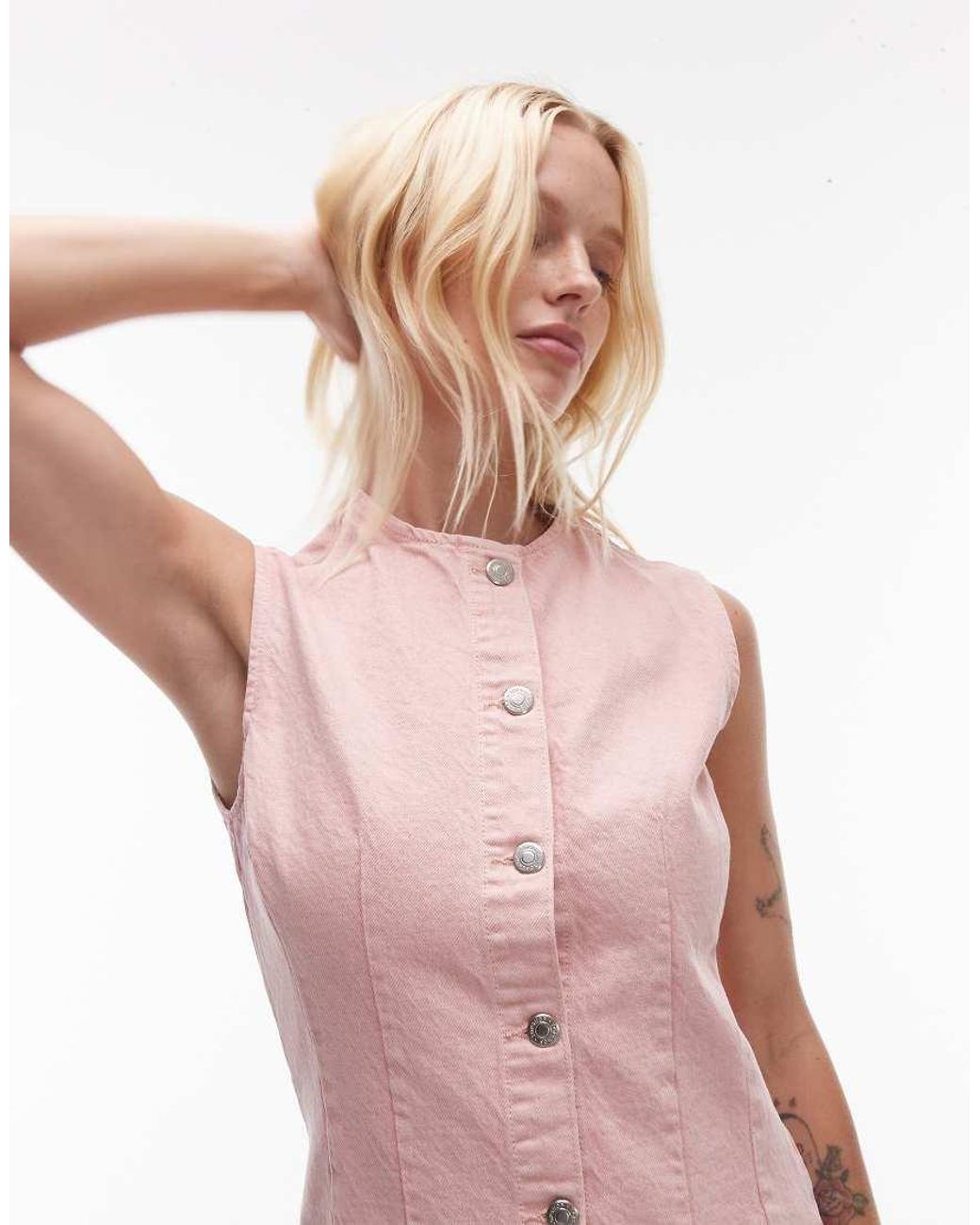 TOPSHOP Pink Denim Sleeveless Waistcoat