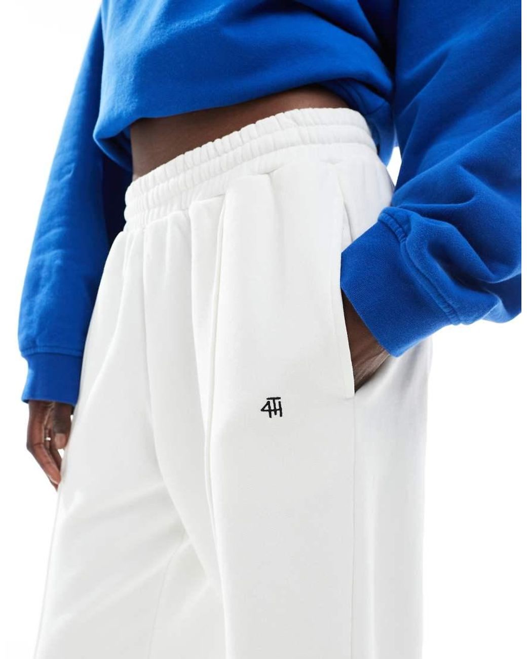 4th & Reckless Blue Cotton Embroidered Logo Seam Detail Wide Leg joggers