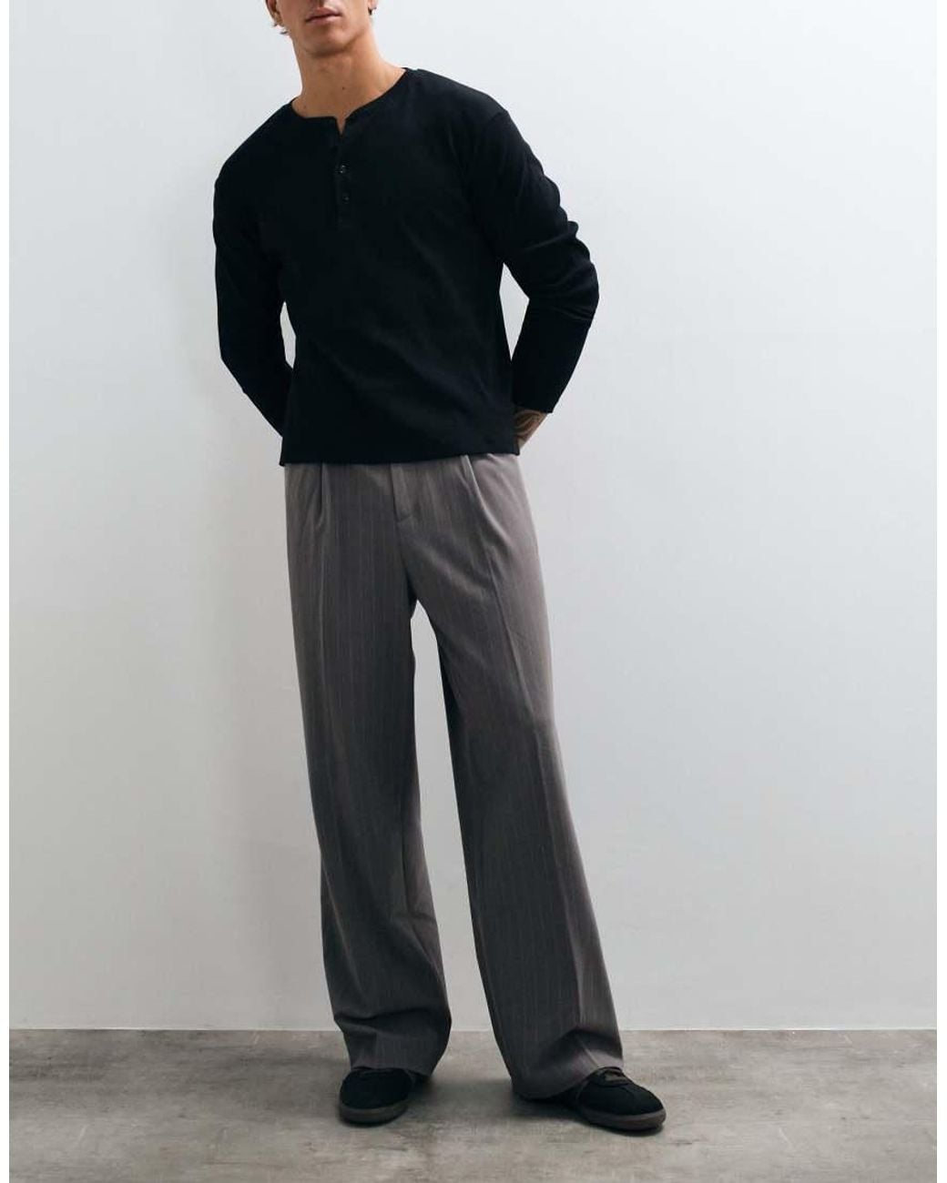 Weekday Gray Uno Loose Fit Tailored Trousers for men