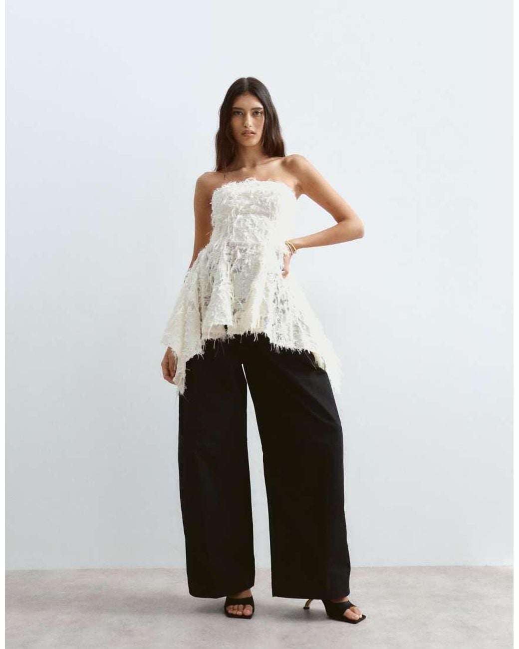 ARRANGE White Square Cut Longline Peplum Bandeau Top
