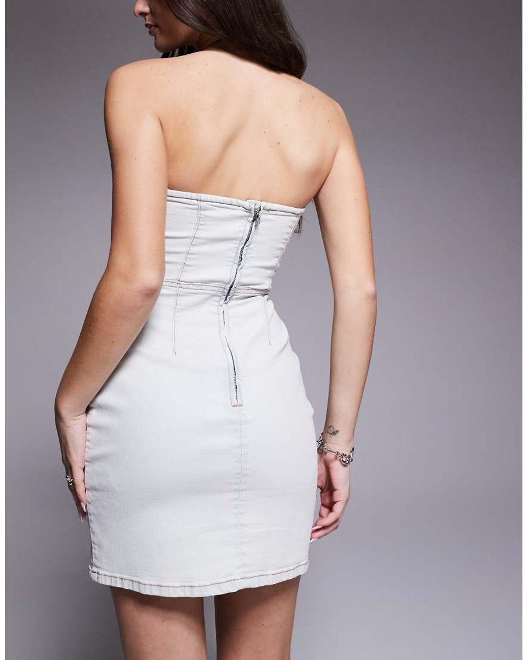 ASOS White Hourglass Denim Bandeau Bodycon Mini Dress
