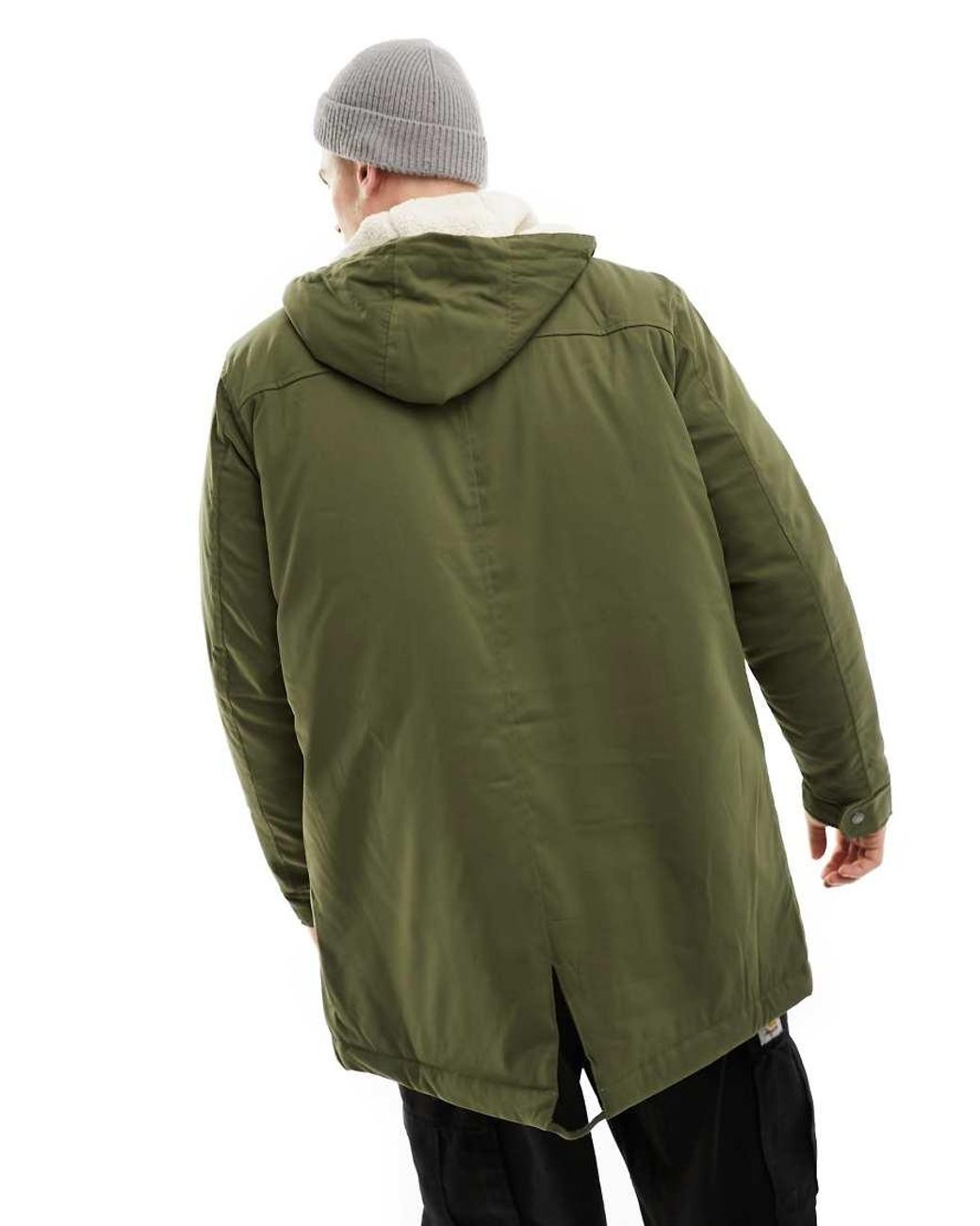 Only & Sons Green Parka With Borg Lined Hood for men