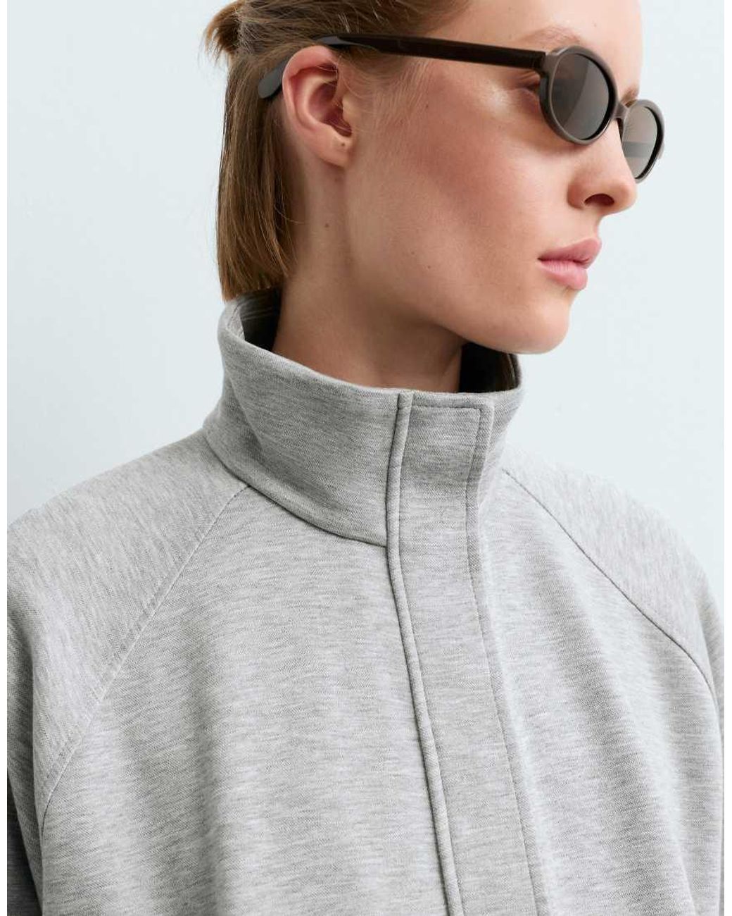 Oysho Gray High Neck Piqué Jacket