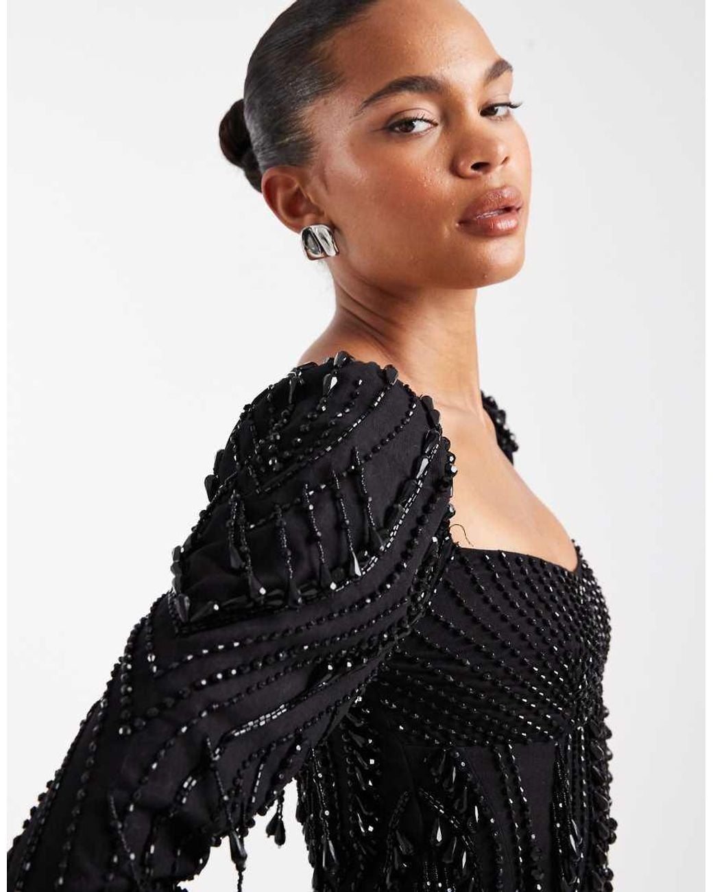 ASOS Black Embellished Panelled Mini Dress With Beaded Fringe