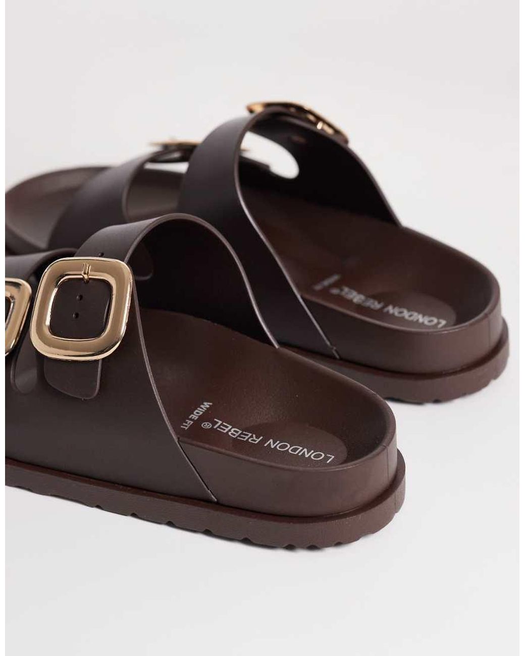 London Rebel Brown Astra Double Buckle Sandals