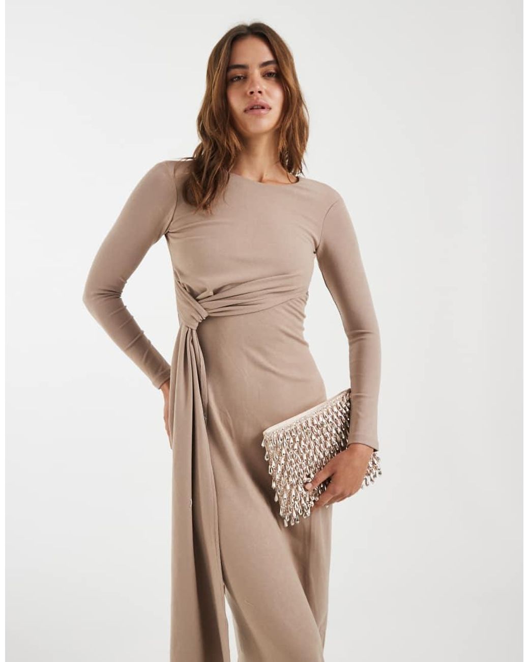 4th & Reckless Natural Soft Touch Twist Front Drape Detail Maxi Dress