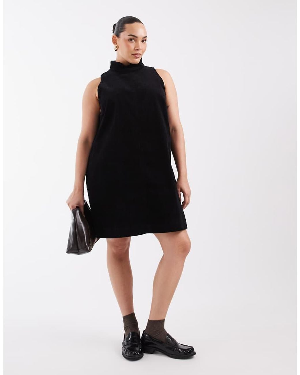 ASOS Black Asos Design Curve Sleeveless Funnel Neck Cord Mini Dress