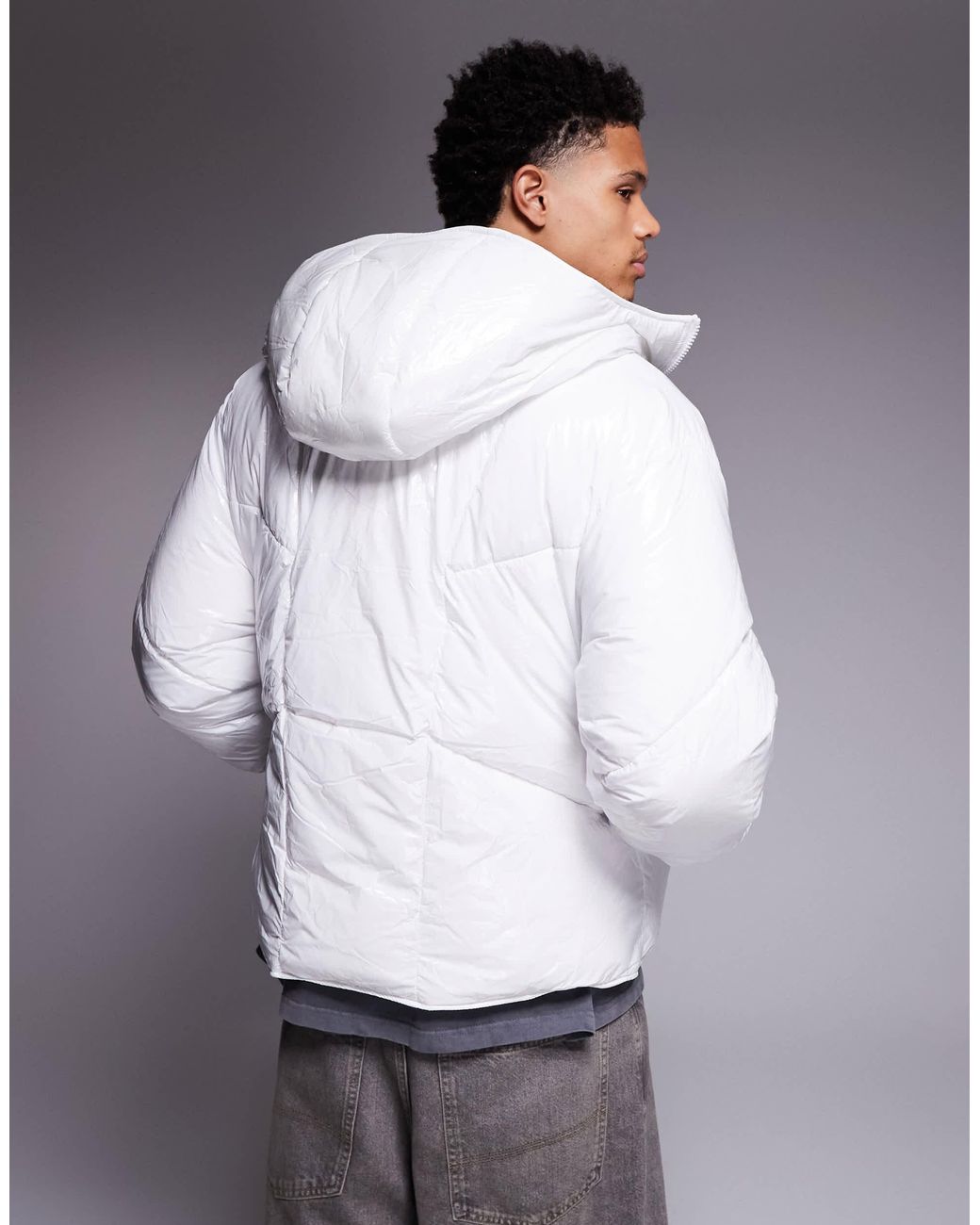 ASOS White High Shine Oversized Puffer Jacket for men