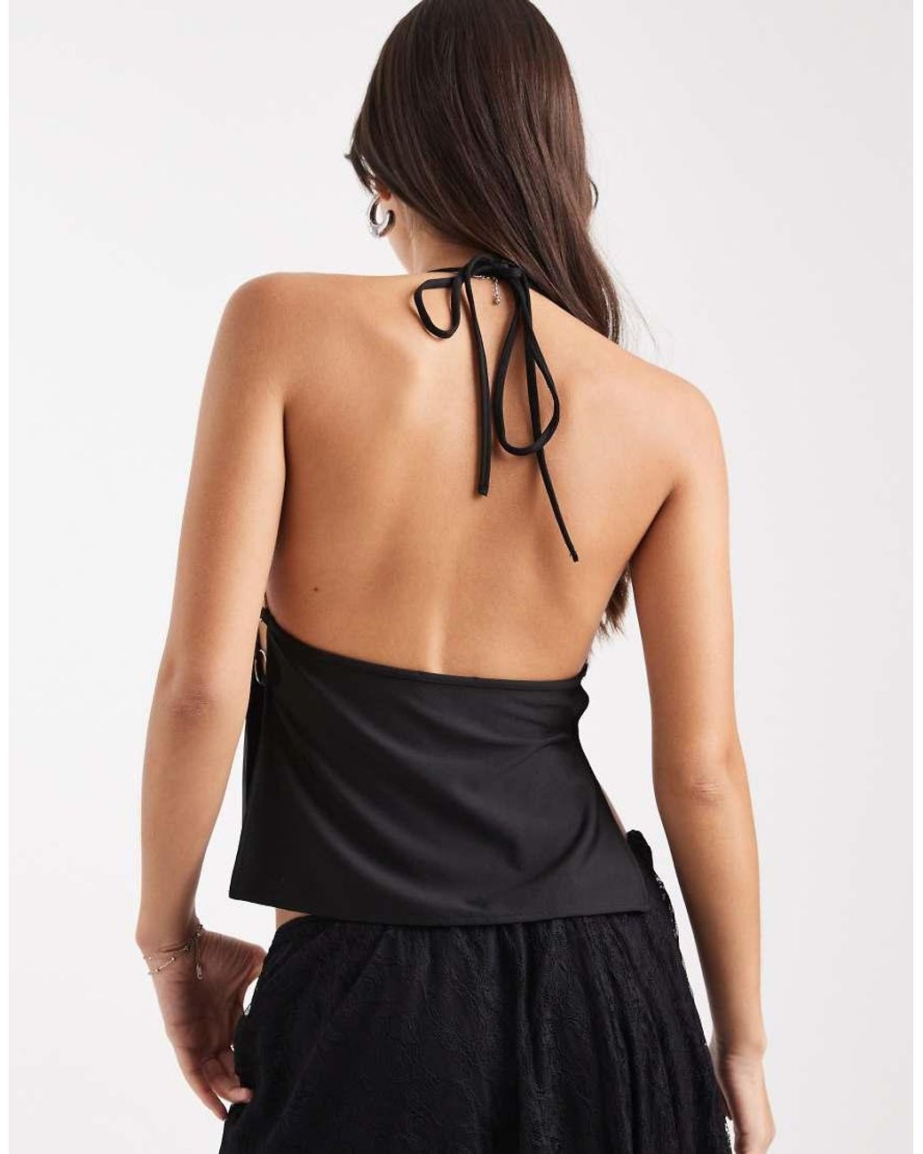 Edikted Black Bella Cowl Neck Halter Top