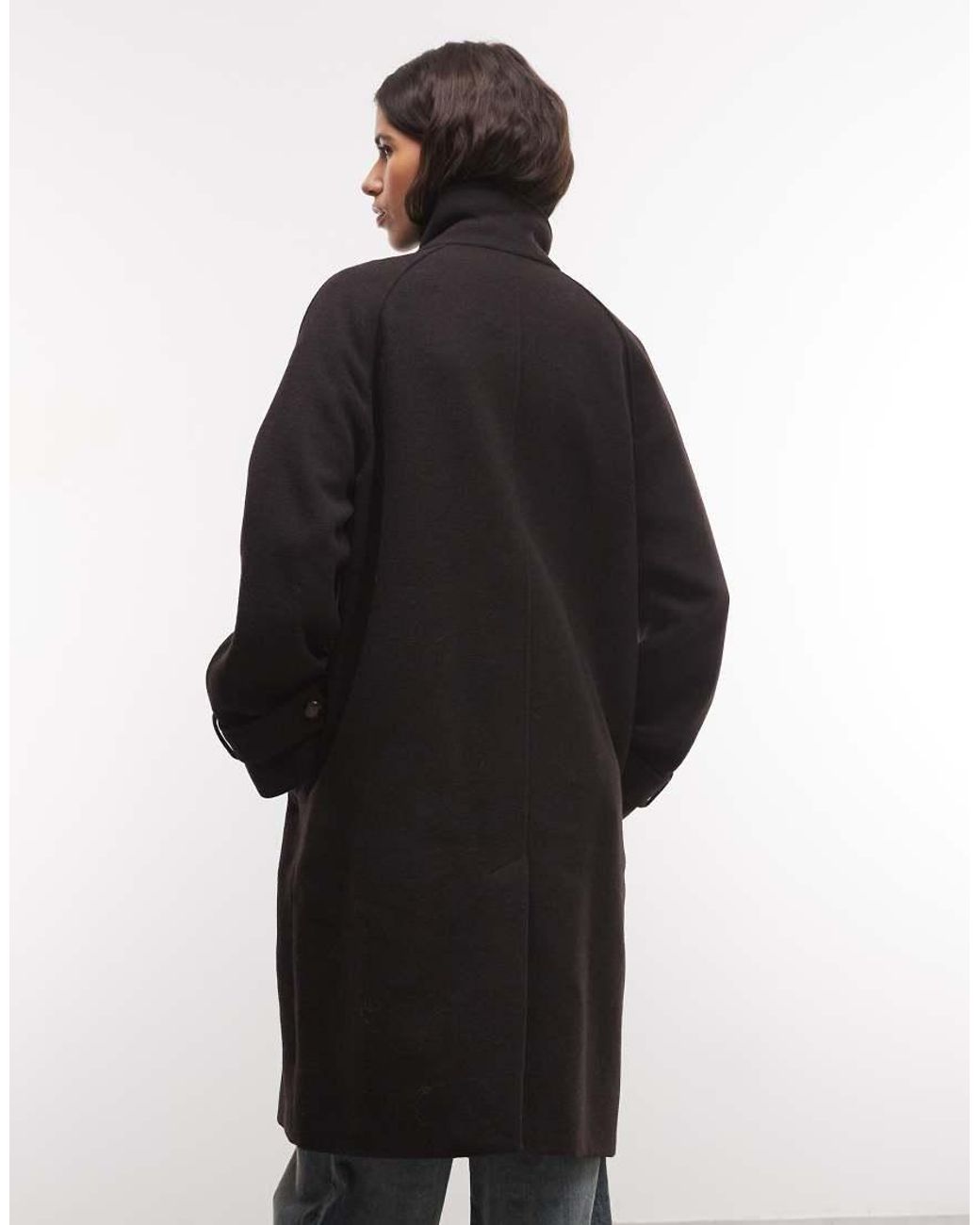 Monki Black Wool Blend Funnel Neck Coat