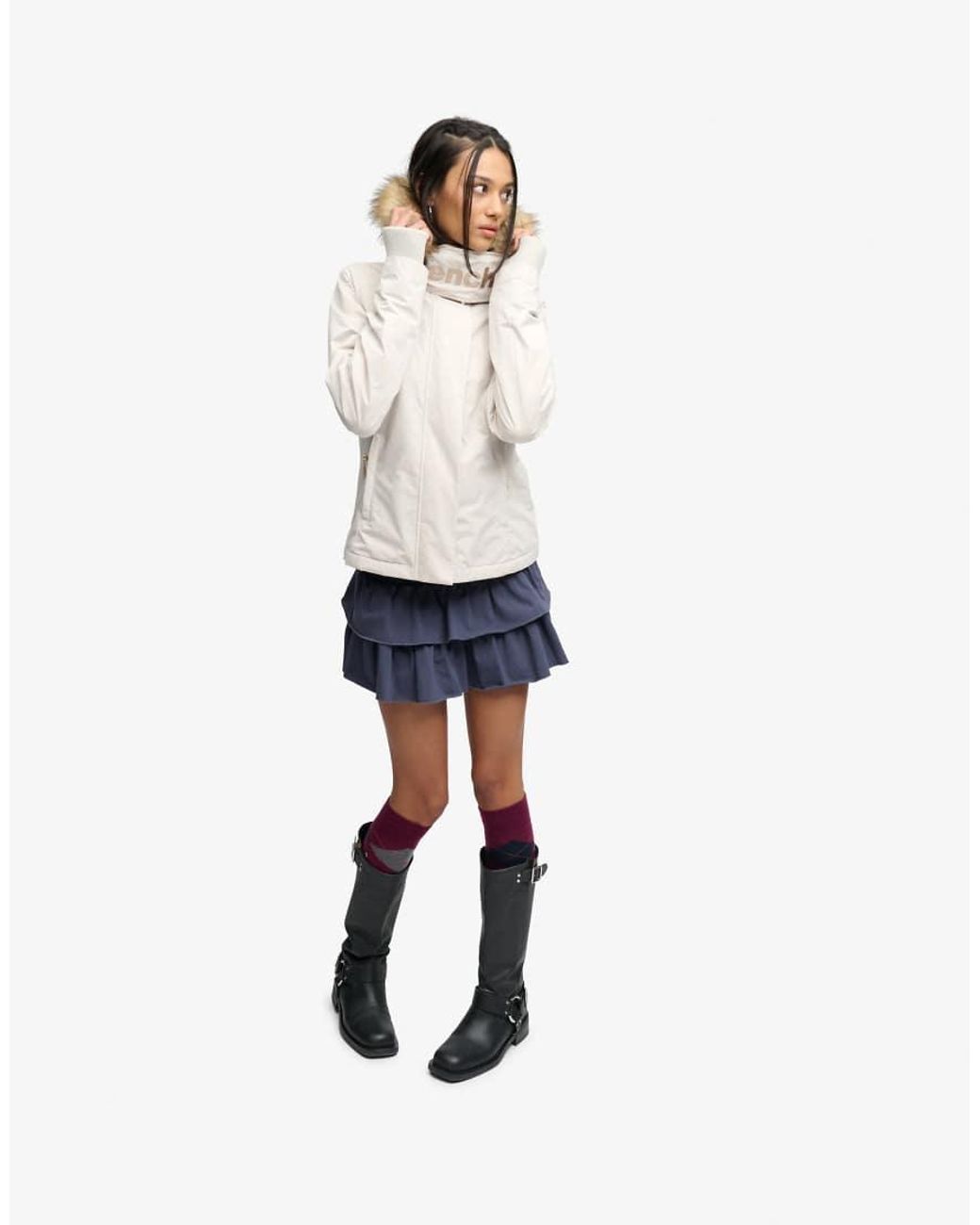Bench x Superdry & Co White Faux Fur Hooded Windcheater Jacket