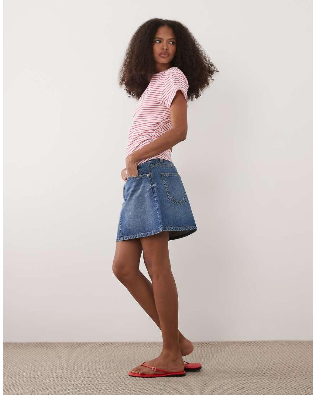 ASOS Pink Turn Up Sleeve Ruched Side T-shirt