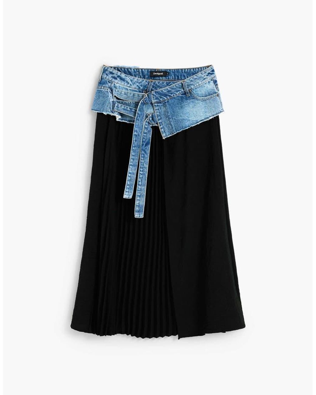 Desigual Blue Long Pleated Denim Skirt