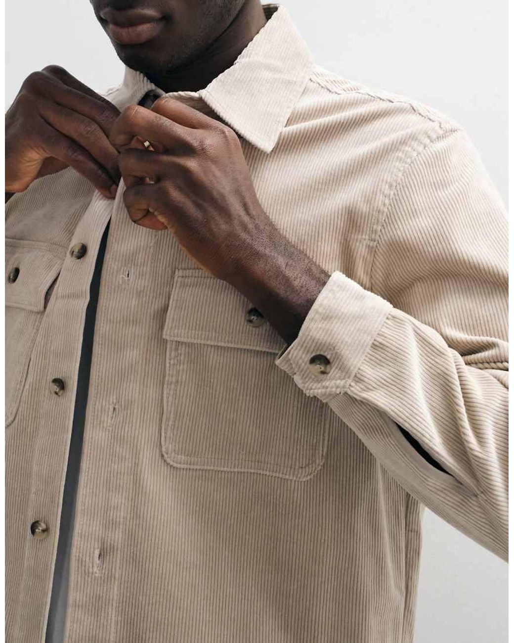 Mango White Cord Overshirt for men
