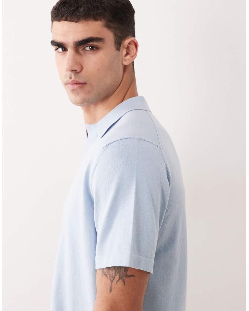 ASOS Blue Essential Relaxed Fine-knit Notch Polo for men