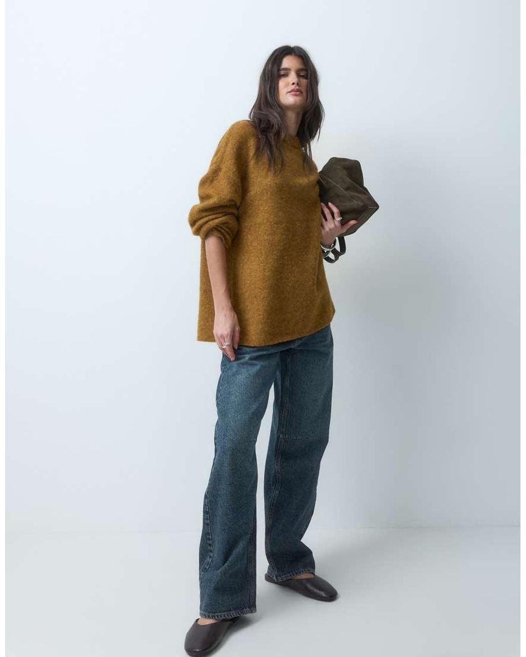 ASOS Brown Relaxed Fluffy Jumper With Wool