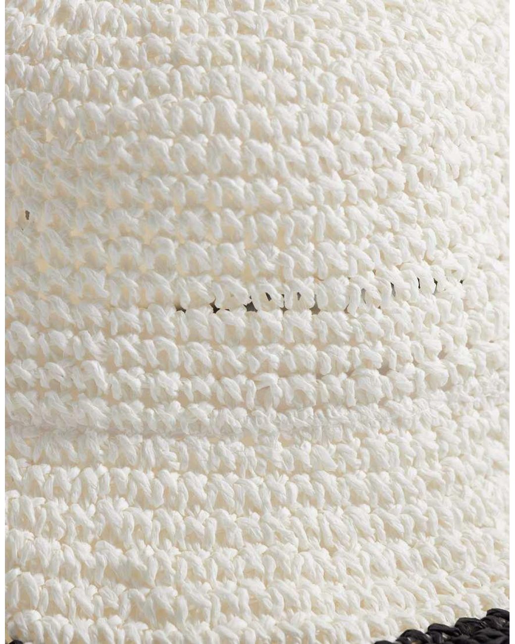 ASOS Natural Straw Crochet Bucket Hat With Contrast Tipped Edge