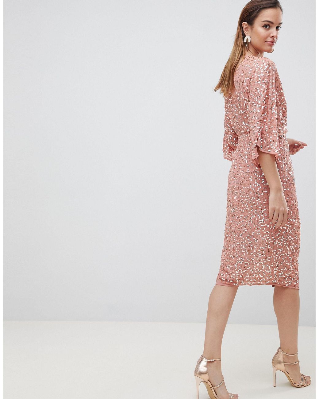 asos design scatter sequin knot front kimono maxi dress ASOS DESIGN scatter sequin knot front kimono midi dress