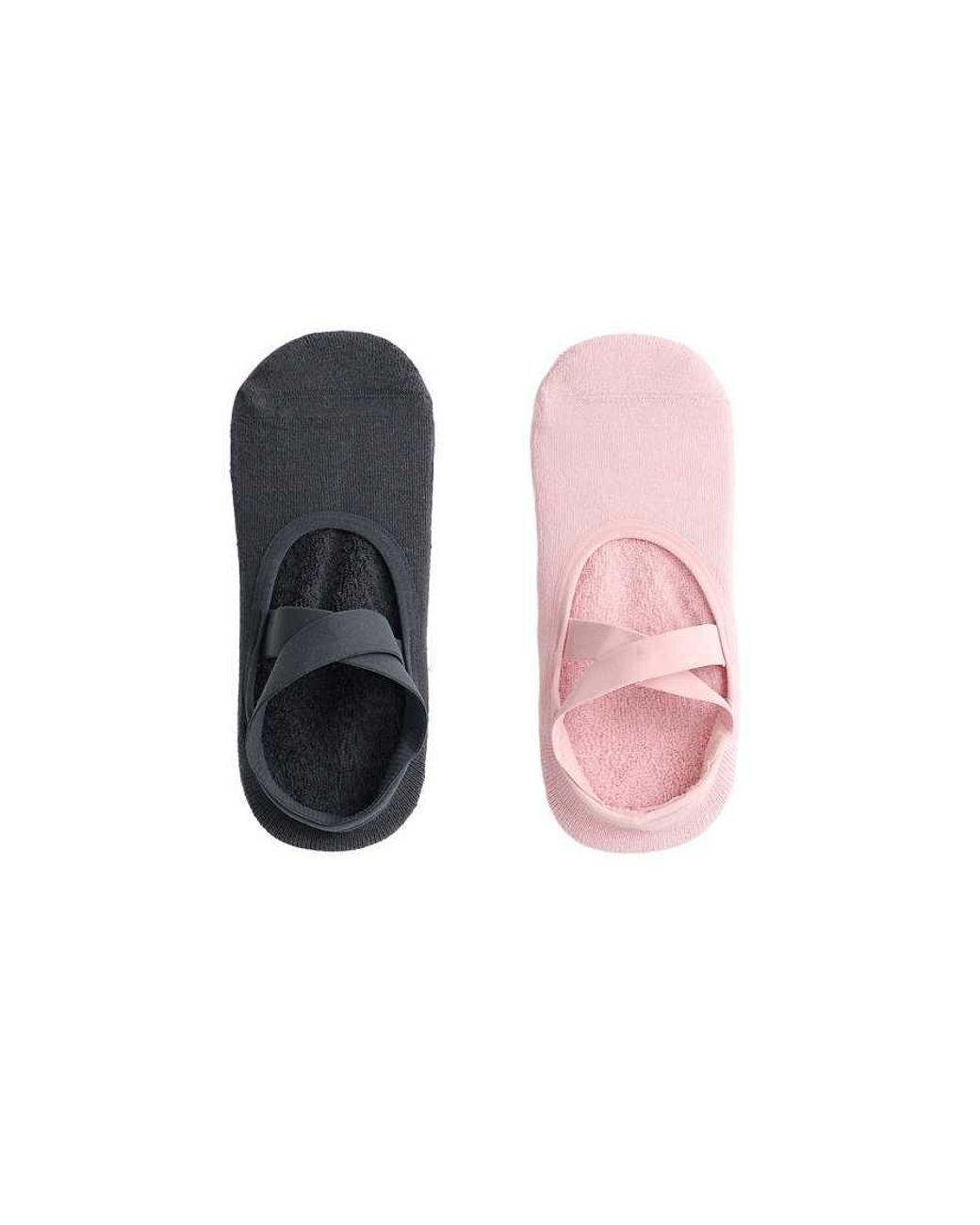 Oysho Pink 2 Pairs Of Padded Cotton Blend Yoga And Pilates Socks With Crossover Straps