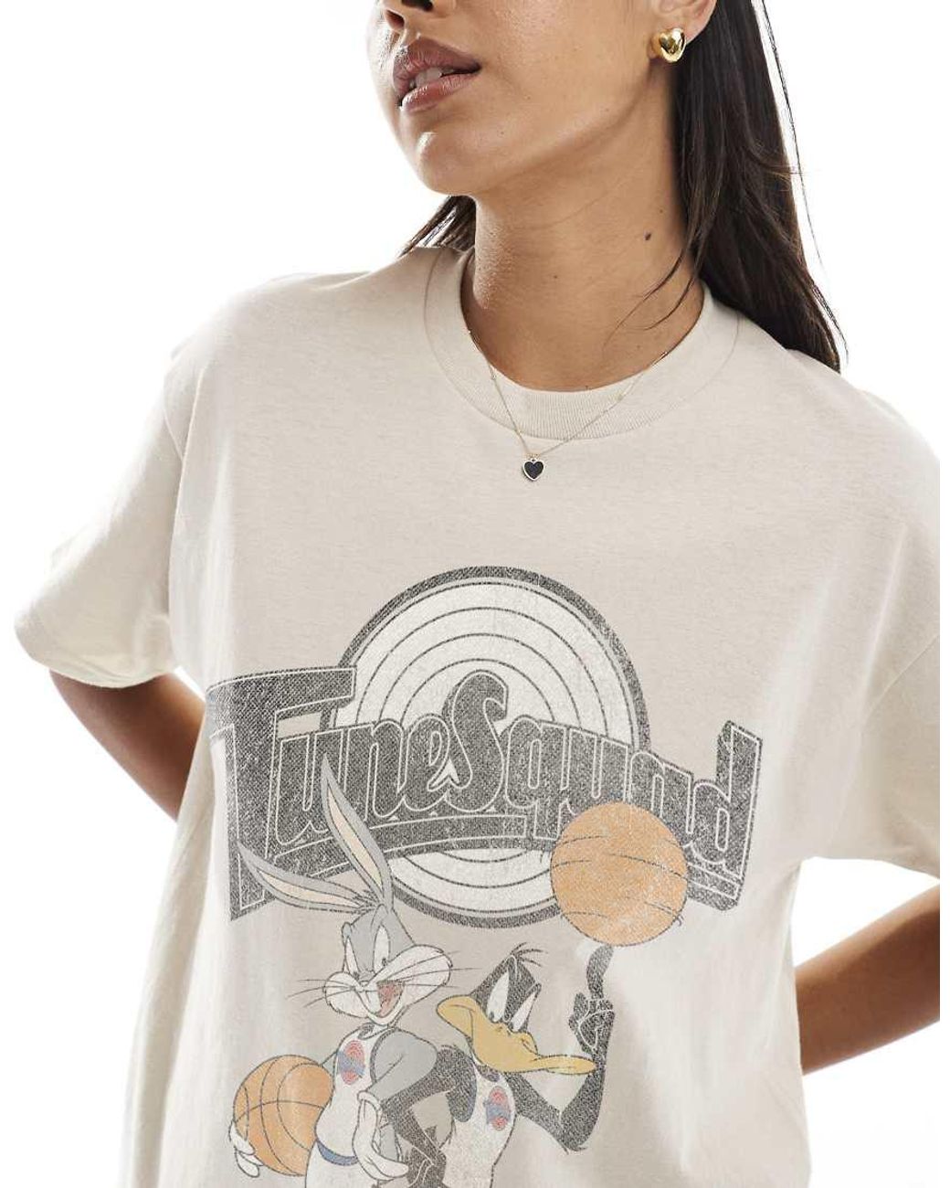 PRNT Natural Space Jam Bugs Bunny And Daffy Duck Relaxed T-Shirt