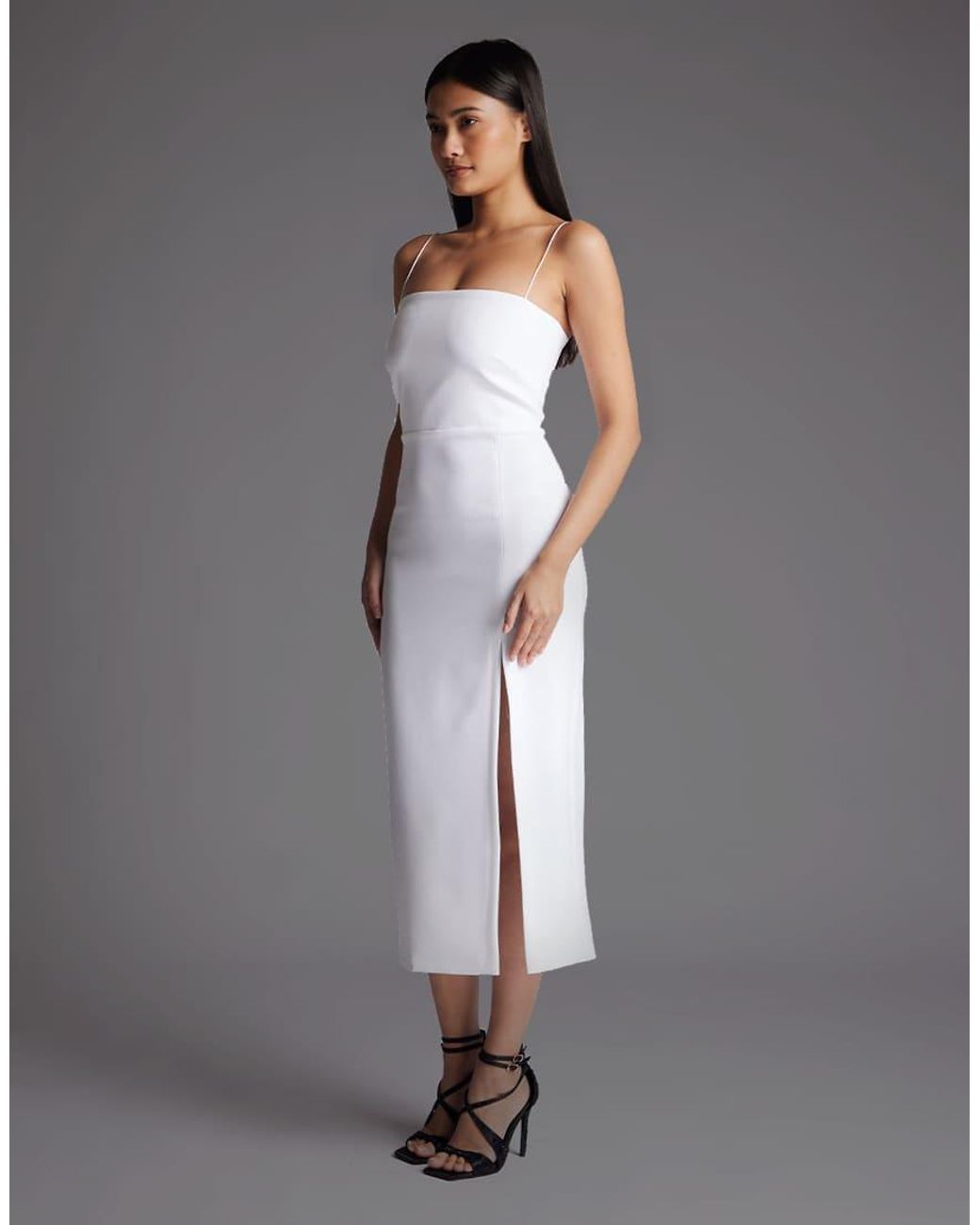 Vesper Gray Cami Strap Midaxi Dress With Thigh Split