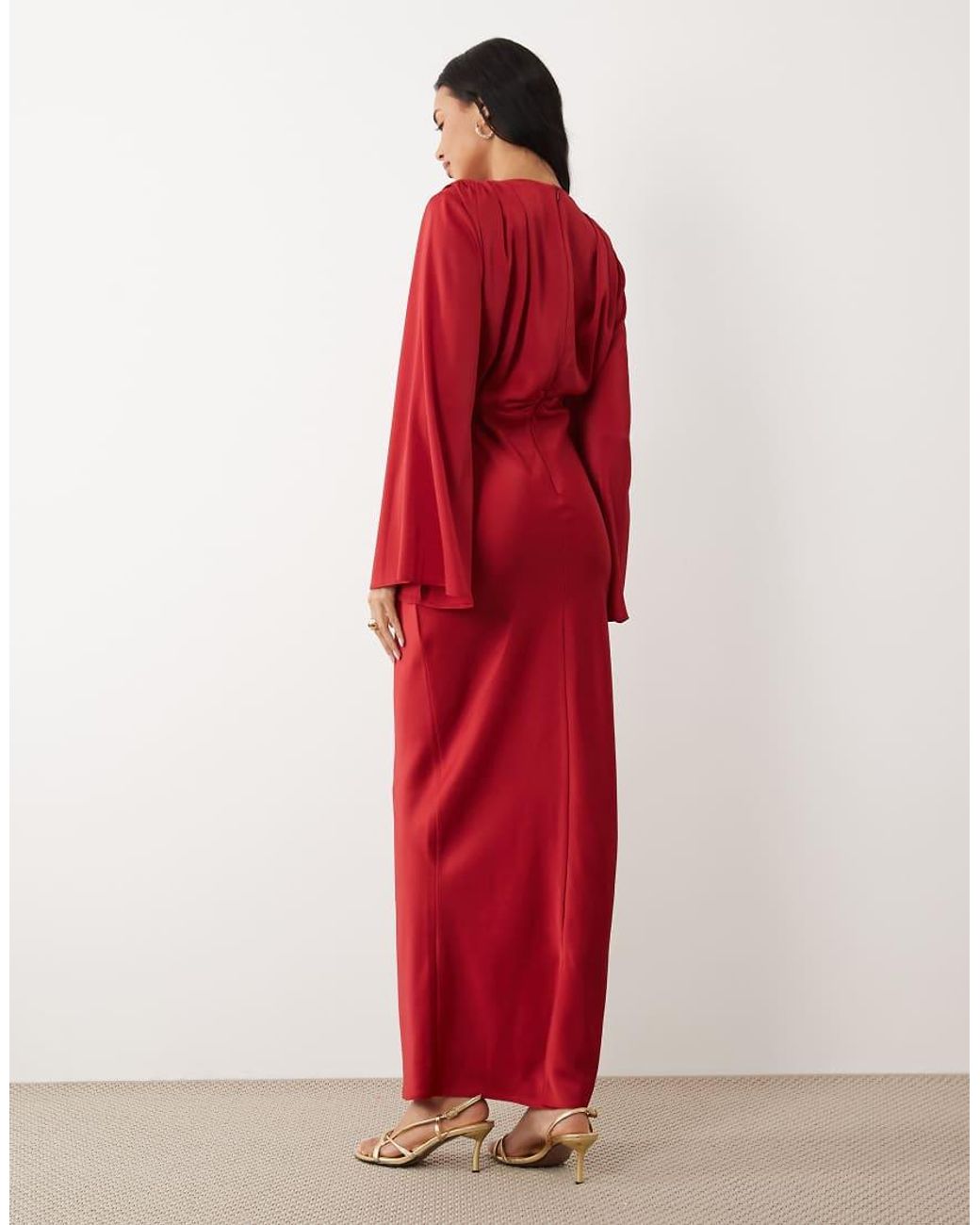 ASOS Red Flute Sleeve Draped Maxi Dress