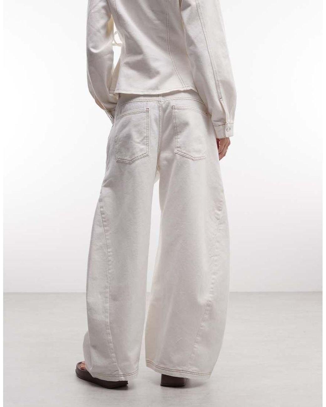 Reclaimed Vintage White Denim baggy Wide Leg Jeans With Tie Detail