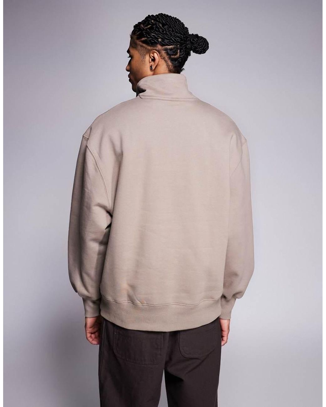 ASOS Natural Premium Heavyweight Oversized Quarter Zip Sweatshirt for men