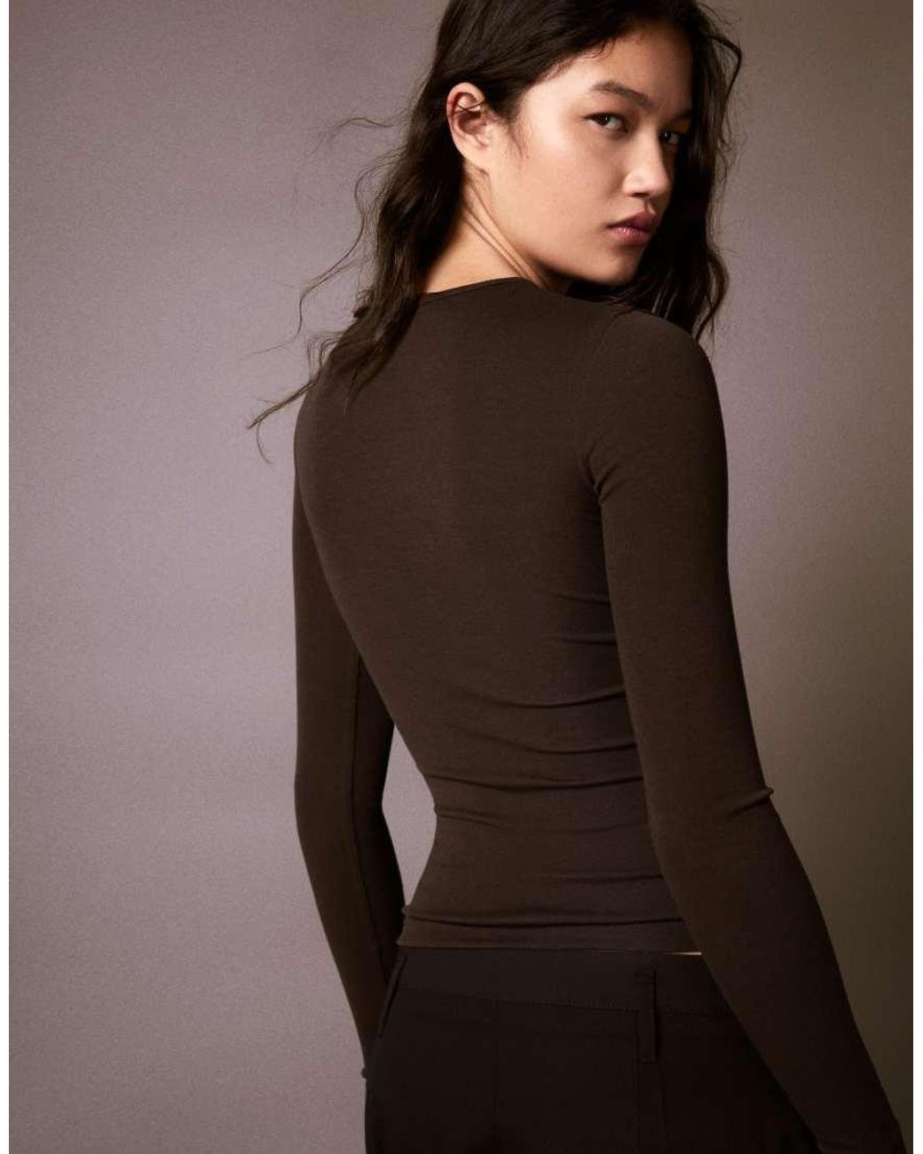 Bershka Brown Long Sleeve Top