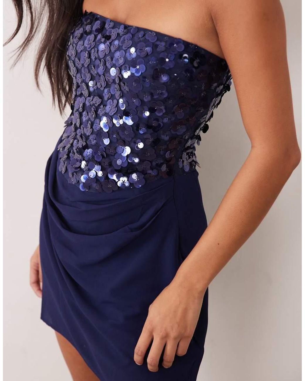 TFNC London Blue Floral Sequin Chiffon Drape Detail Mini Dress