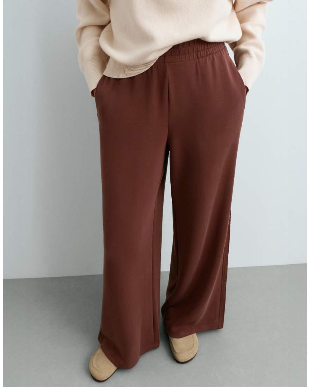 Oysho Red Soft-Touch Modal Wide-Leg Trousers
