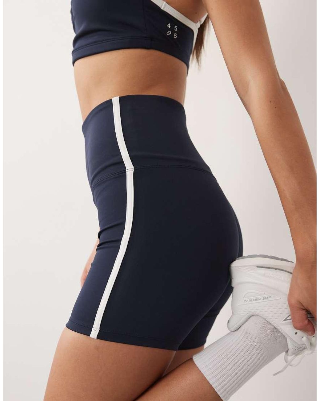4505 Blue Active Side Stripe High Waist 5" legging Shorts