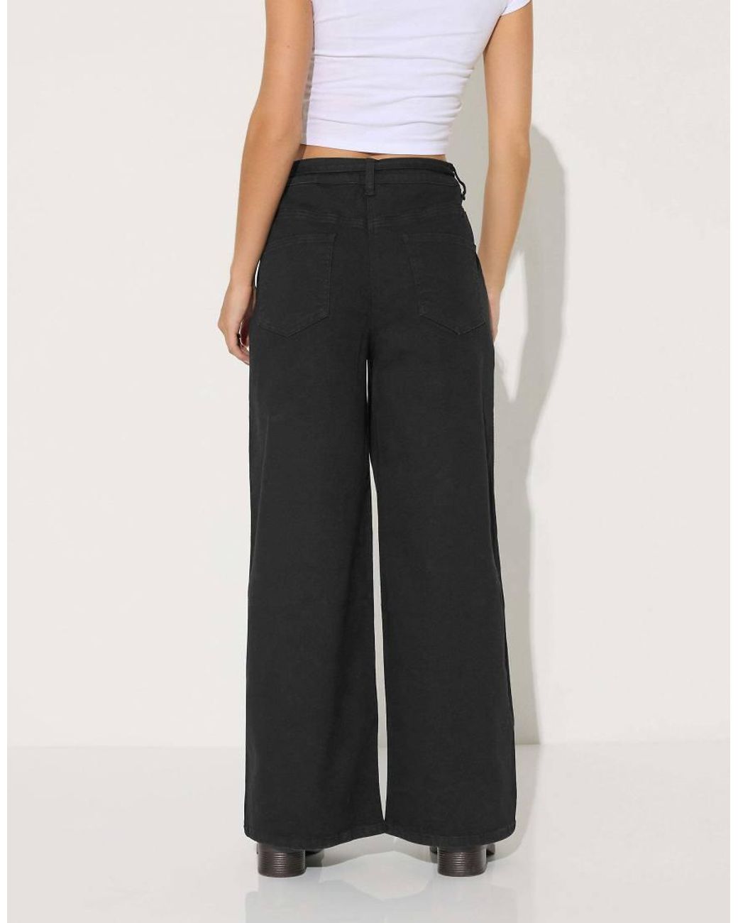 PixieGirl Black Petite Belt Tie Wide Leg Jeans