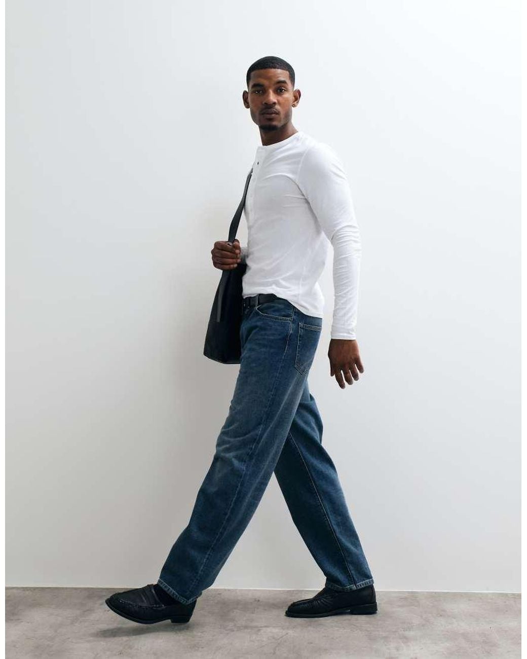 ASOS Blue Slim Fit Long Sleeve T-shirt With Henley Neck for men