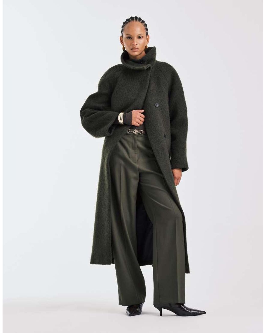 ASOS White Premium Brushed Wool Blend Oversized Funnel Neck Coat