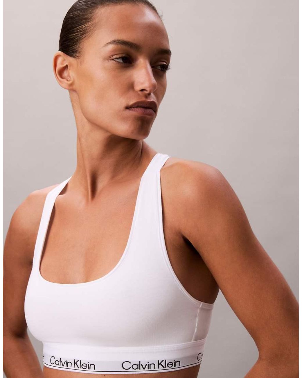 Calvin Klein Icon Katoenmodal Bralette Met Lage Ronde Hals in het White