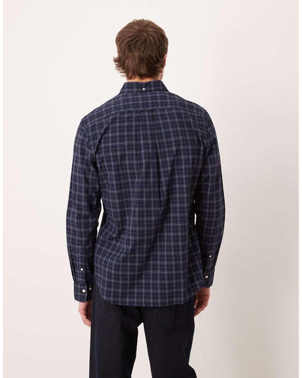 Gant Blue Classic Regular Fit Smart Poplin Checked Shirt for men