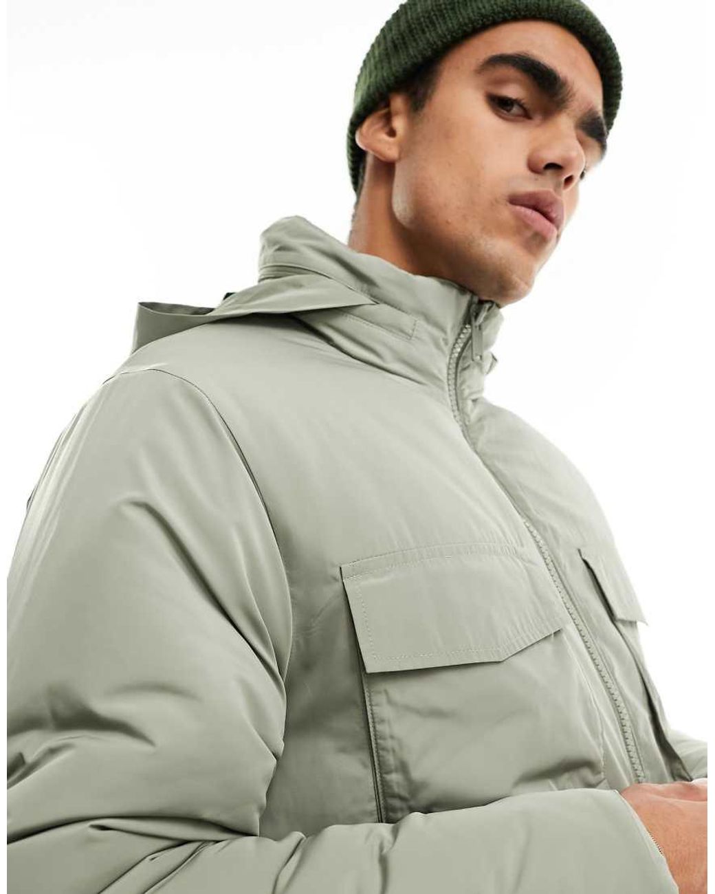 ASOS Gray Utility Puffer Jacket for men