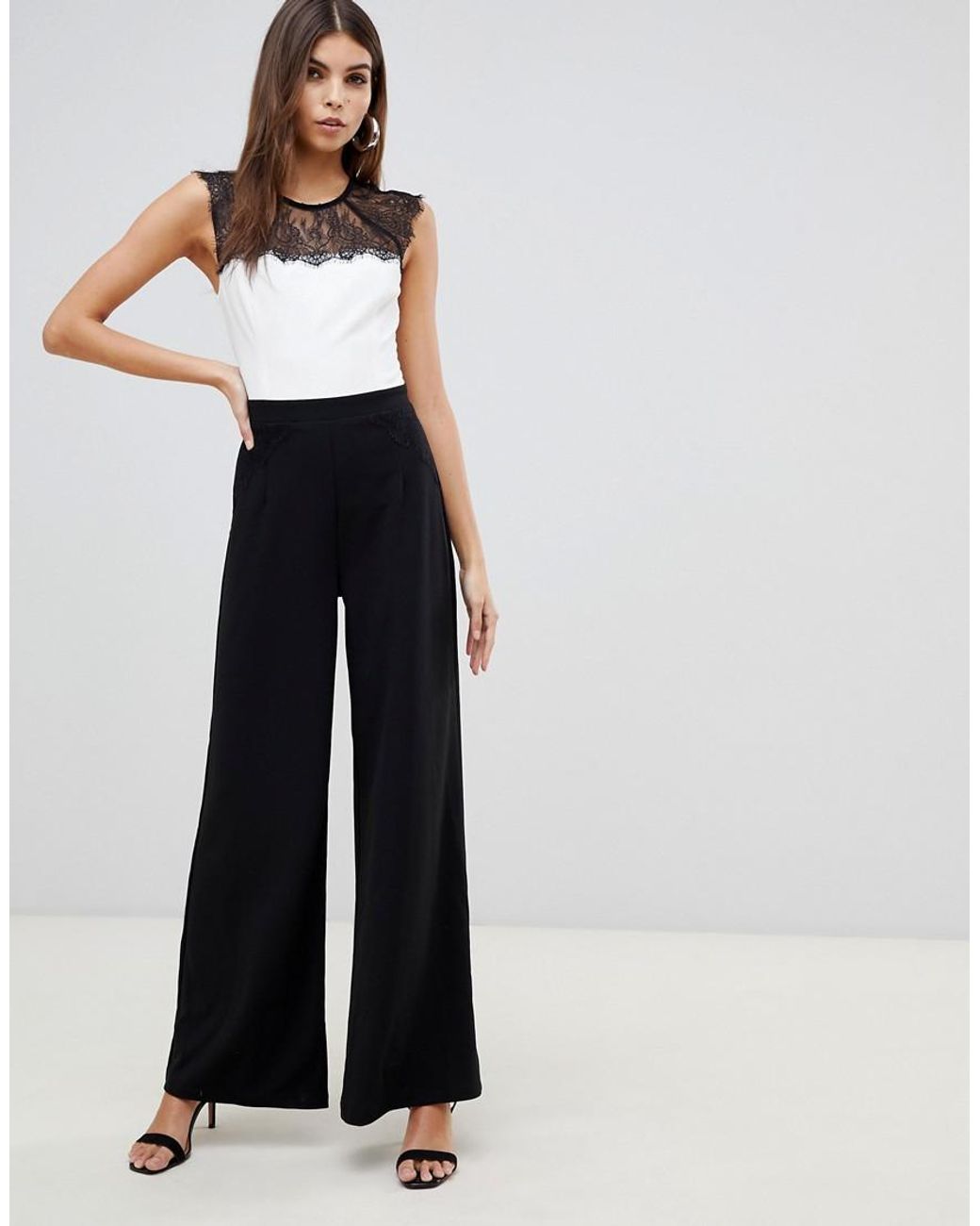 Lipsy 2 In 1 Lace Jumpsuit In Monochrome in Black Lyst UK